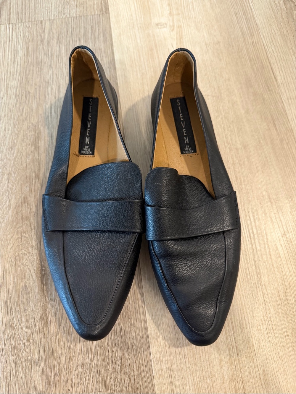 Steven By Steve Madden Hollie Pointed Toe Black Leather Loafers Size 7